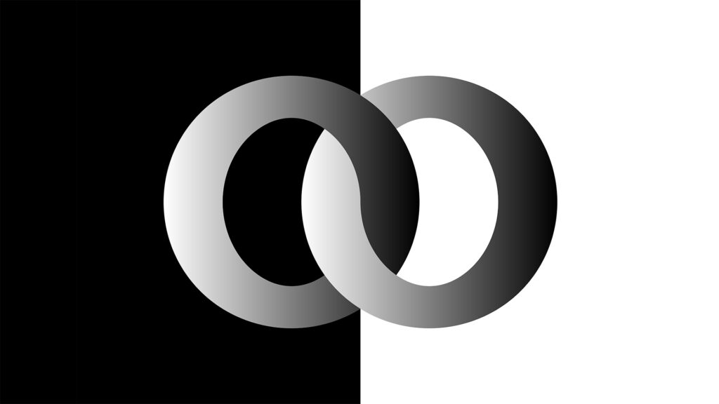 Two links representing two programs linked together by an API.