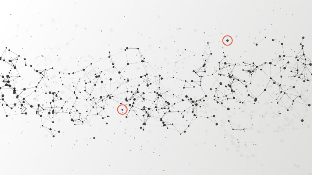 Abstract mesh vector dots and lines indicating predictive modeling in churn prediction.